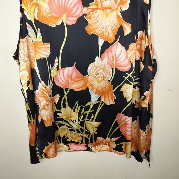 Caroline Rose Floral 100% Silk Top Sleeveless Peach Pink - Picture 4 of 11